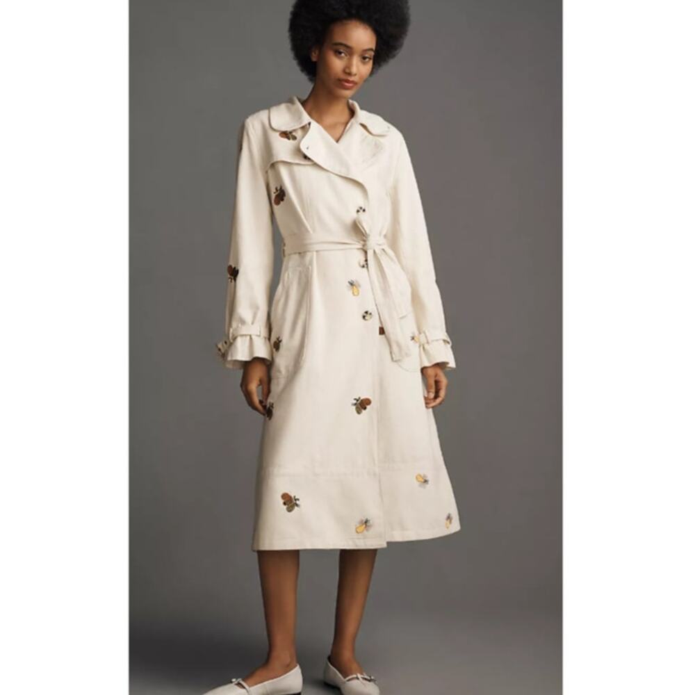 New Anthropologie Maeve Embroidered Trench Coat - XS